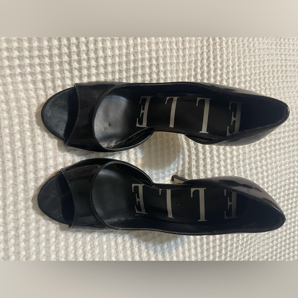 Elle - Glossy Black Open Toe Women’s Heels